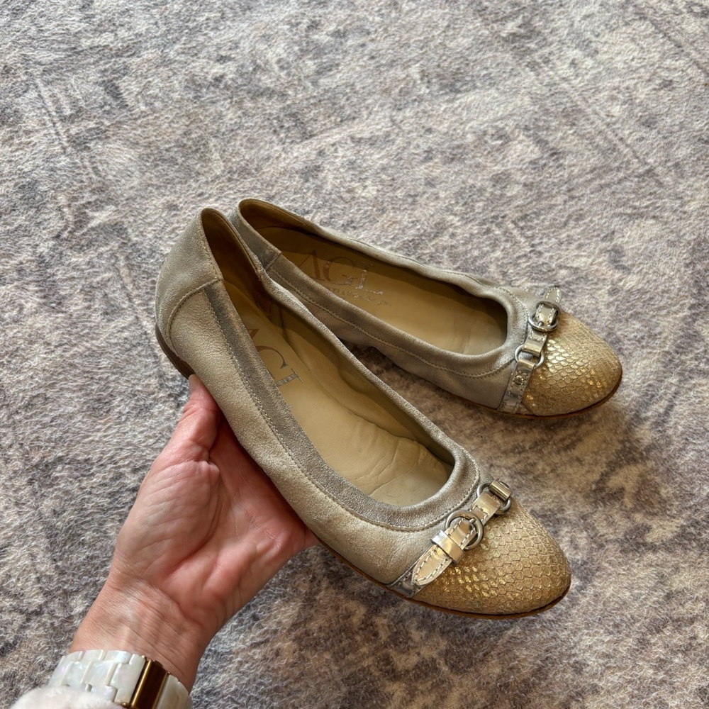 AGL Taupe and Gold Ballet Flats